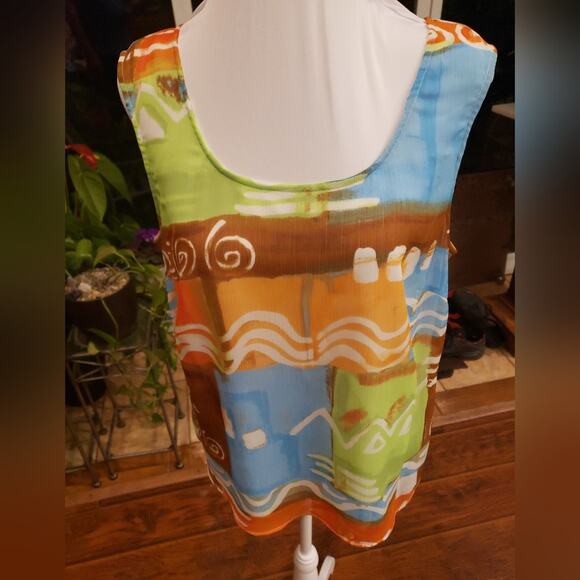City Girl Nancy Bolen L multi color patch work look camisole and cover shirt - Picture 5 of 11